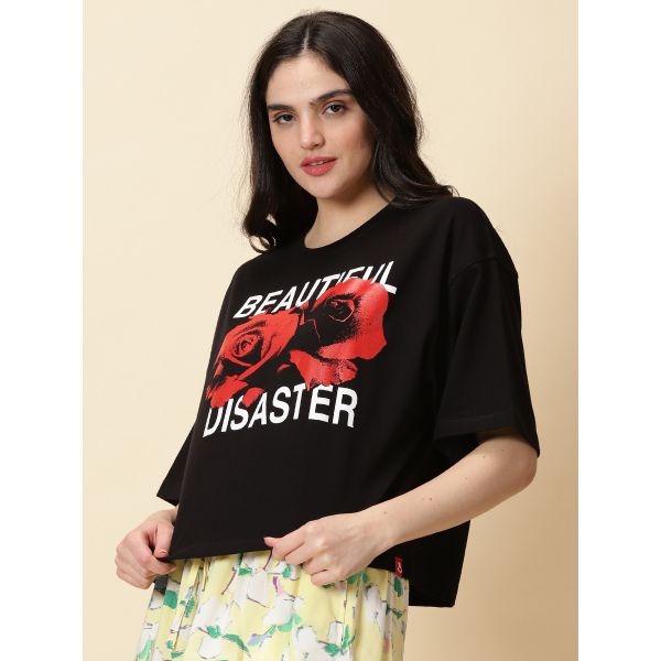OS Beautiful Disaster Women Oversized  Croped Tshirt In India By Silly Punter