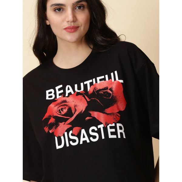 OS Beautiful Disaster Women Oversized  Croped Tshirt In India By Silly Punter
