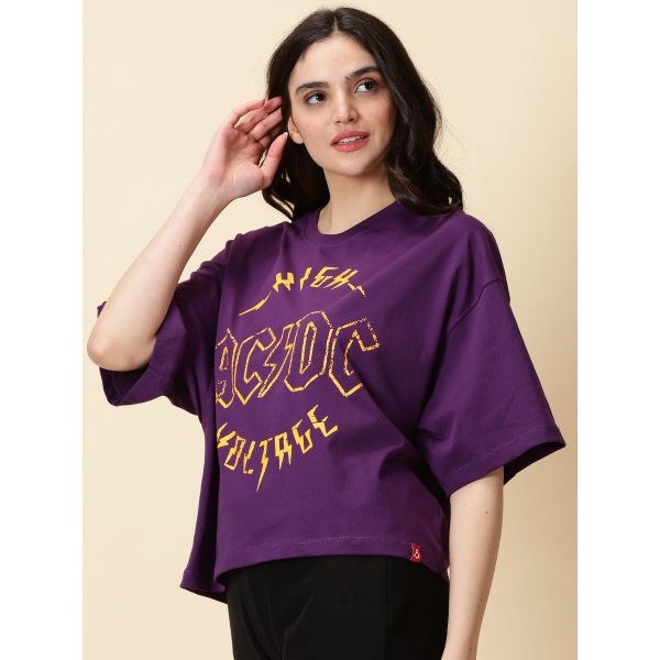 Os High Voltage AC DC Women Oversized  Croped Tshirt In India By Silly Punter