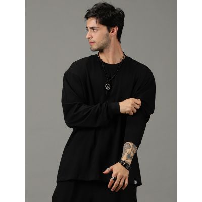 Oversized-Onyx-Solid-Black-Full-Sleeves-Tshirt-India