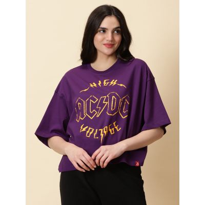 Os High Voltage AC DC Women Oversized  Croped Tshirt In India By Silly Punter