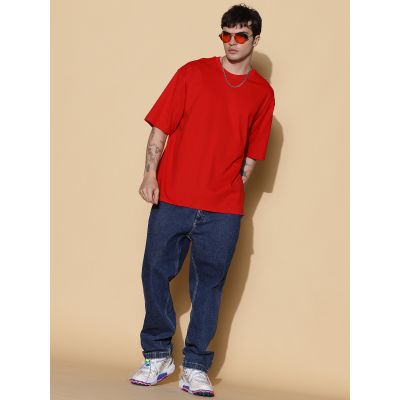 Oversized Red Essential Half Sleeves Tshirt In India by Silly Punter